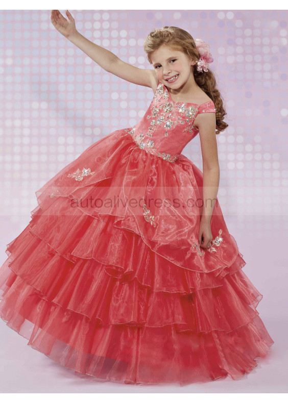 Off Shoulder Beaded Organza Tiered Wedding Flower Girl Dress Off Shoulder Beaded Organza Tiered Wedding Flower Girl Dress